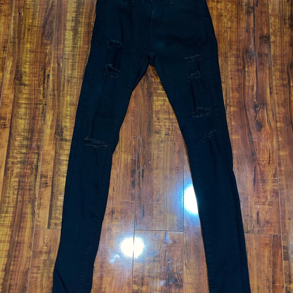 Wax Jean Black Distressed Skinny Jeans